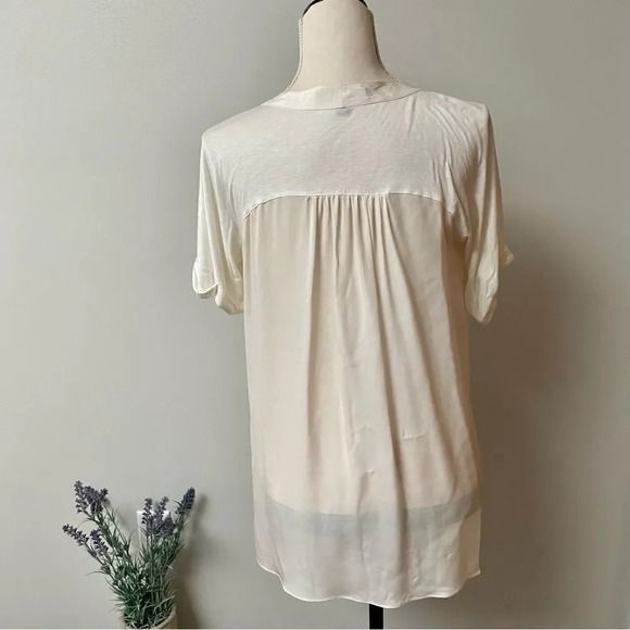 Elizabeth and James Pleated Silk Front Blouse XS Ivory Long Sleeve Designer Top - Picture 10 of 12